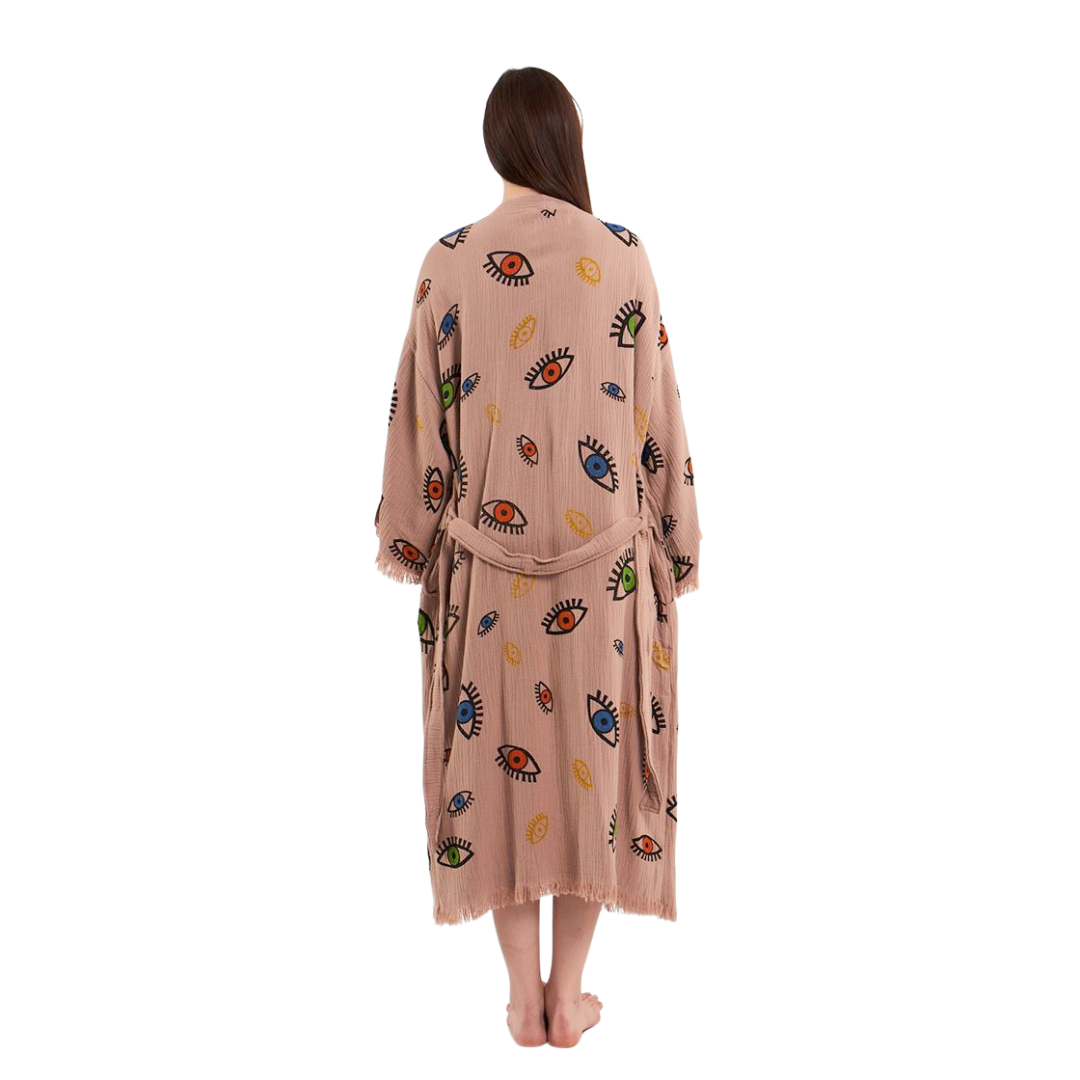 Evil Eye Bathrobe-Shawl Neck-Light Brown