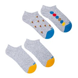 Combed cotton low-cut socks in a two-pack featuring a colorful ice cream print and a solid color design with contrasting heel and toe.