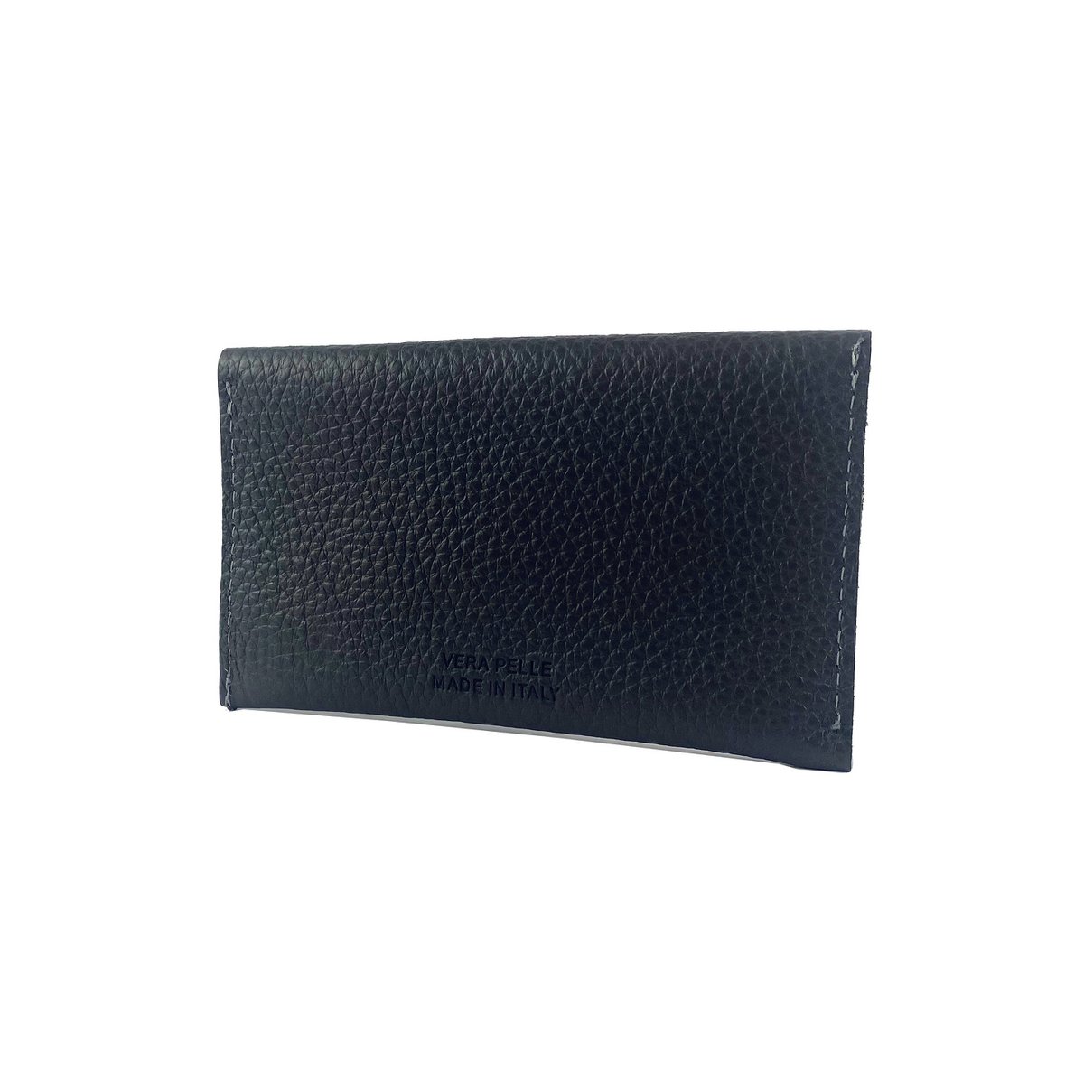 K0040AB | Beutel mit Klappe, hergestellt in Italien aus echtem Vollnarbenleder, genarbter Dollar – Farbe Schwarz – Maße: 13 x 8 x 0,5 cm – Verpackung: stabiler Boden/Deckel in Geschenkbox