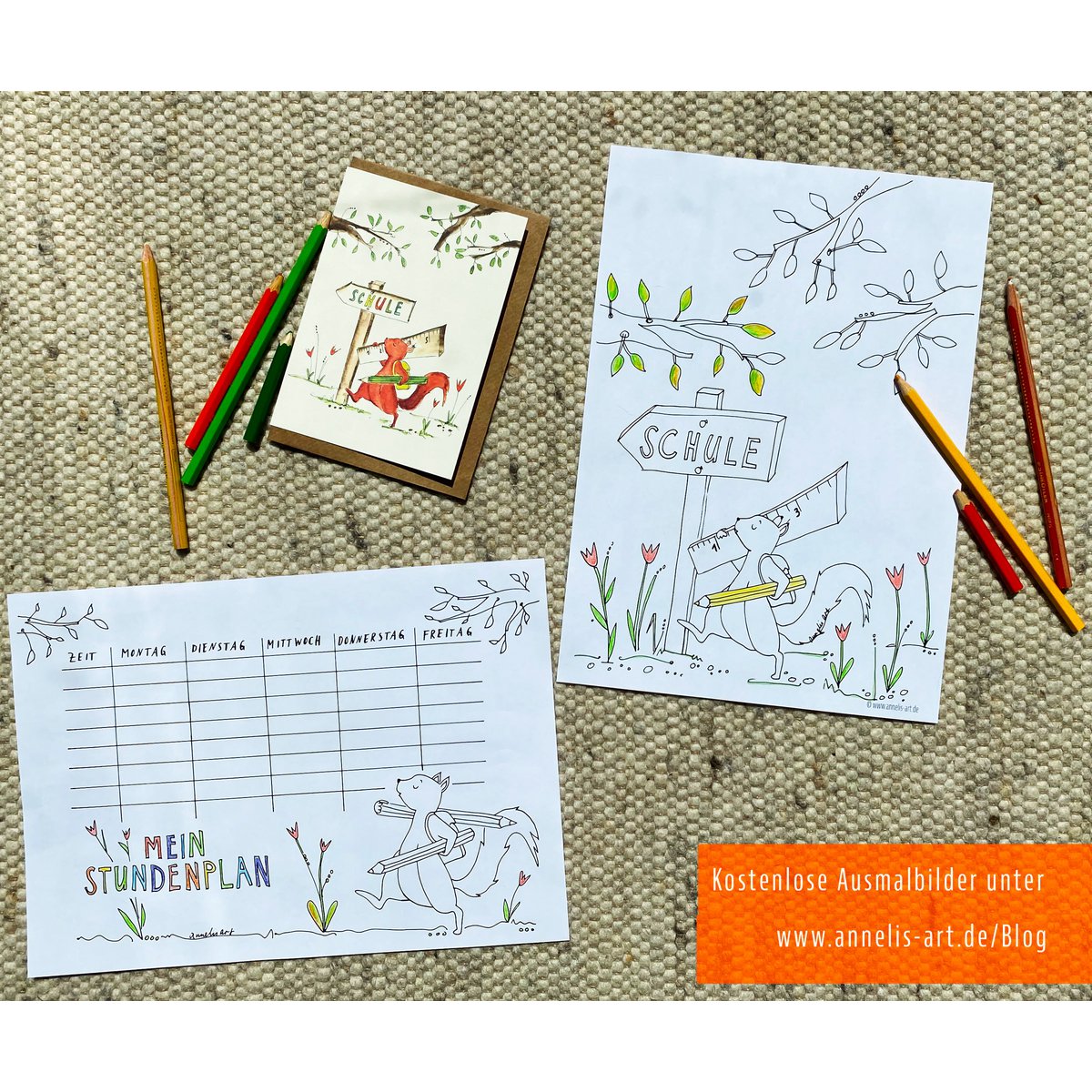 Cute school enrollment card with squirrel on the way to school adventure | Folded card + envelope
