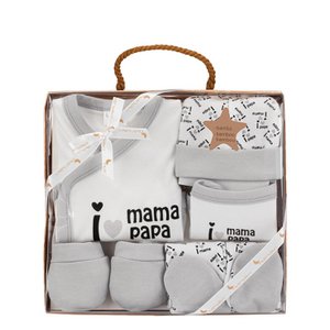 SET 5 PCS(SHIRT+PANTS+GLOVES+BIB+SOCKS)FOR NEW BORN (0-6MONTHS)-100%COTTON-MOD. MAMA-PAPA - GRAY