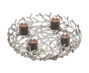 EDZARD Advent wreath Porus, antler design, nickel-plated aluminum, ø 58 cm, with glasses ø 8 cm
