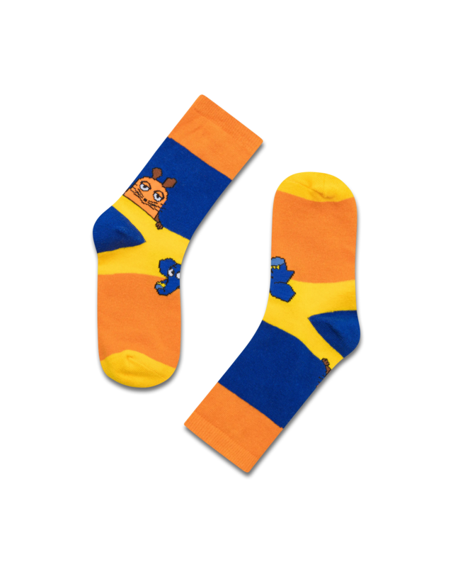 koaa – Souris & Éléphant « Color Block » – Chaussettes bleu/jaune/orange