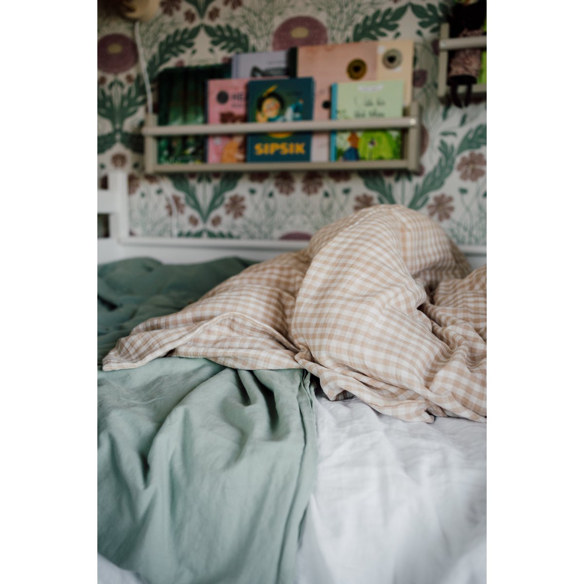Housse de couette et taie d'oreiller enfant TISU, Vichy Beige