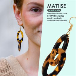 MATTISE Acetate Earrings Pendant — Handmade, Sustainable, Light weight & Unique — Tortoise Brown Black 20x67mm — Perfect Pair Hoops