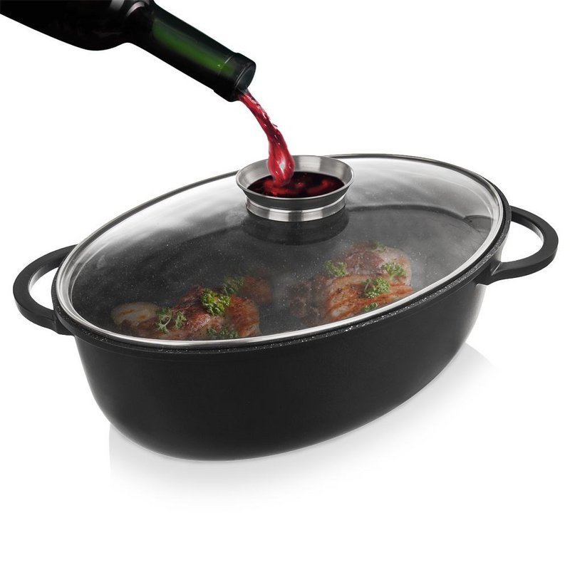 Roosterend tin graniet met deksel ovale grande 8 l, 45x27,5 cm