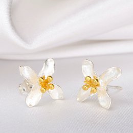 Lily Flower Stud Earrings - 925 Sterling Silver Stud Earrings - OHR925-41
