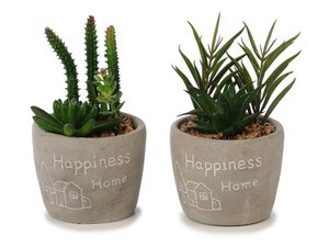 Keramische bloempot met kunstplanten 10x10x17cm
