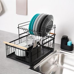 Dish drying rack black two-tier metal 48x29x28.5 cm
