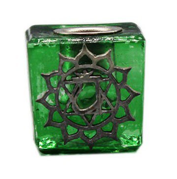 Glass Cube Green Candle Holder-Heart