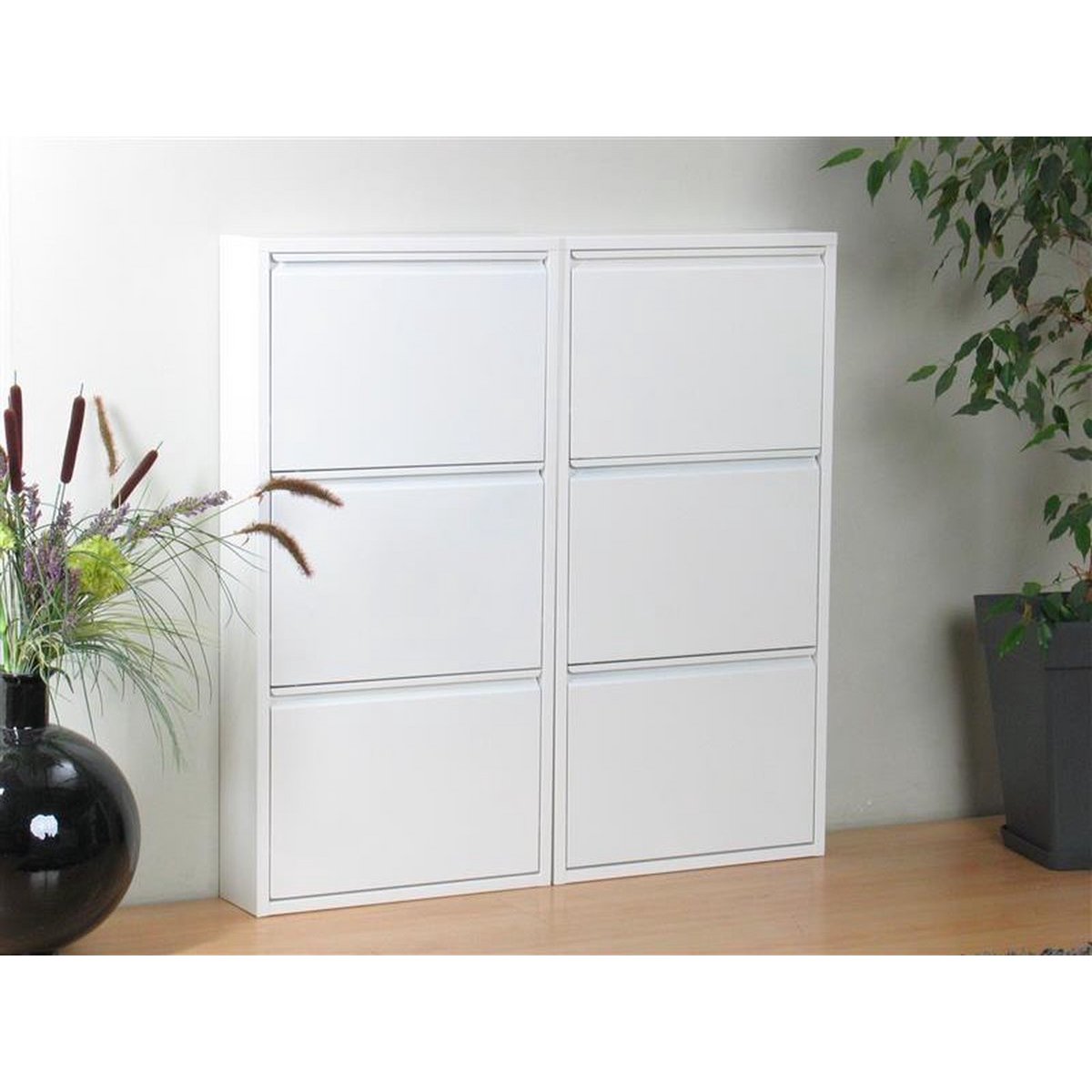 Naturn Living Meuble à chaussures en métal 6 portes - lot de 2 | 108 x 103 x 17 cm | Meuble à chaussures fonctionnel et compact pour un rangement élégant de votre collection de chaussures | Meuble à chaussures | Blanc mat