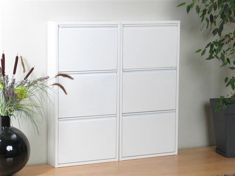 Naturn Living Metal shoe cabinet 6 - doors - set of 2 | 108 x 103 x 17 cm | Functional and compact shoe cabinet for stylish storage of your shoe collection | Shoe rack | Matte white