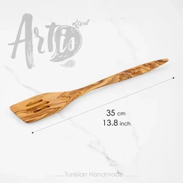 Espátula ranurada de madera de olivo | Hecho a mano | Antiadherente