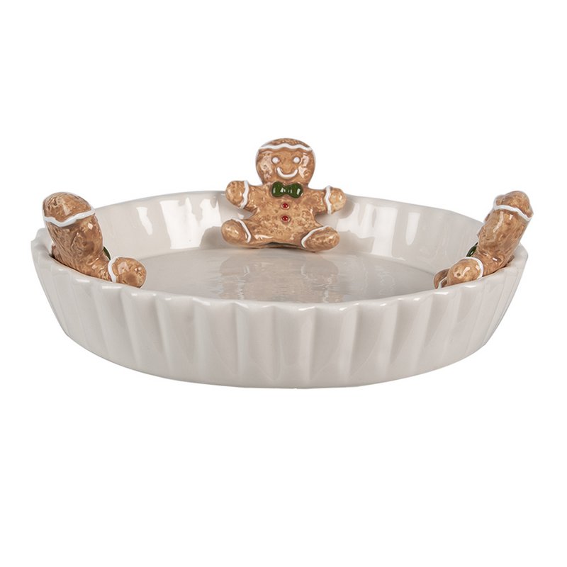 Decorative bowl Ø 23x7 cm White Ceramic Gingerbread man Serving bowl