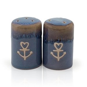 Stoneware Salz- und Pfefferstreuer Set "Anker" blau