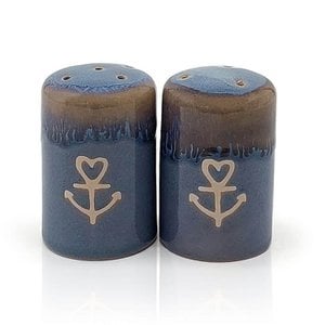 Stoneware Salz- und Pfefferstreuer Set "Anker" blau