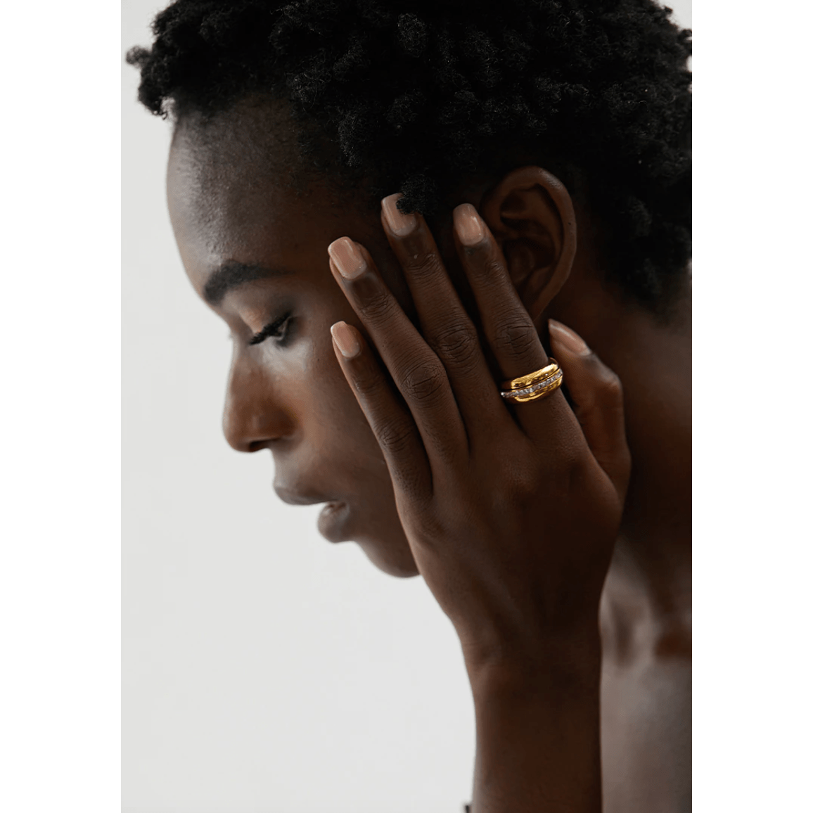 Romane - Wide Crystal Plain Gold Band