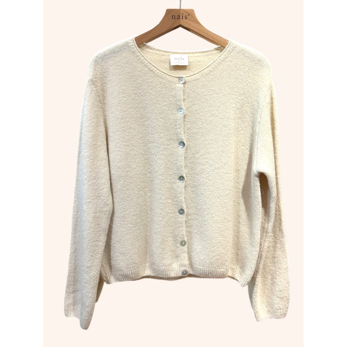 Cardigan col rond court boutonné en alpaga et laine