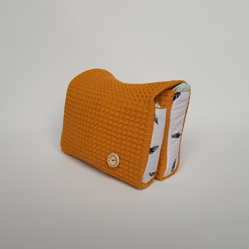 Diaper case Waffle Ocher Yellow / Feathers Black-White