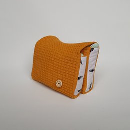 Diaper case Waffle Ocher Yellow / Feathers Black-White