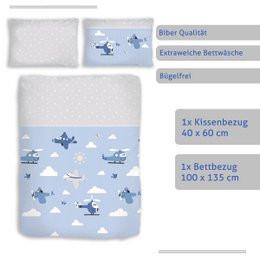 Beaver bed linen set 100x135cm airplanes blue