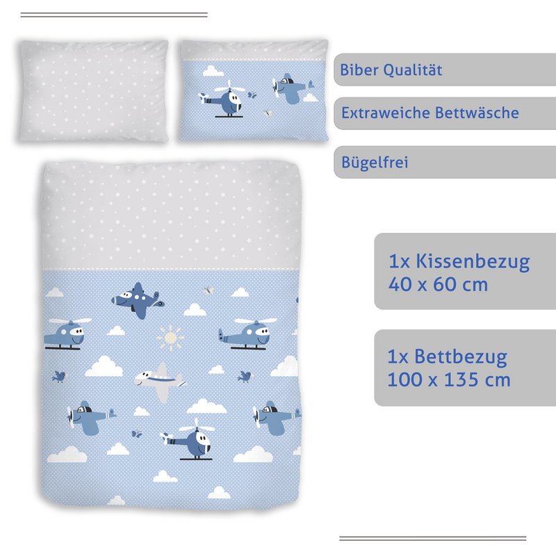 Beaver bed linen set 100x135cm airplanes blue