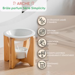 Bruciaprofumi Serie Simplicity - Arco - Ceramica Laccata e Bambù - Idea Regalo - Decorazione Semplice e Moderna