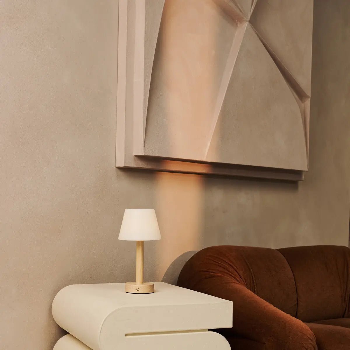 Zoë Light Brown Wooden Rechargeable Table Lamp