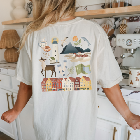 Tshirt Norwegen Reise - BIOBAUMWOLLE Skandinavien Lofoten Häuser Shirt - Norwegen Souvenir
