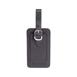 RB0054A | Bagagemærke i ægte fuldnarvet læder med let narvning. Sort farve. Justerbar rem. Mål: 6,5 x 12 x 0,5 cm