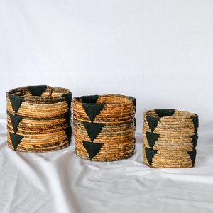 Banana bark and macrame basket set - Black