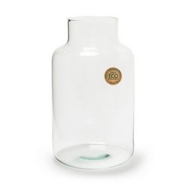 Clear glass cylindrical vase, tall round shape, eco-friendly, minimalist modern design, 25cm height