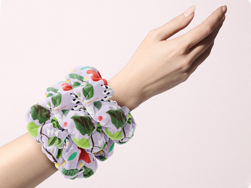 Chouchou en velours doux au toucher - Motif floral