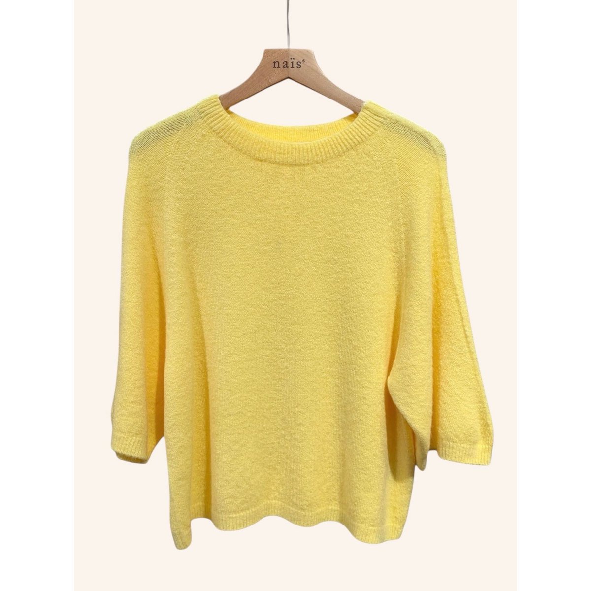 Pull col rond manches raglan 3/4 en alpaga et laine