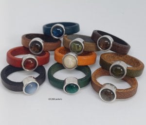 Leren ringen ringen 5mm antiek zilver met polaris (10x)