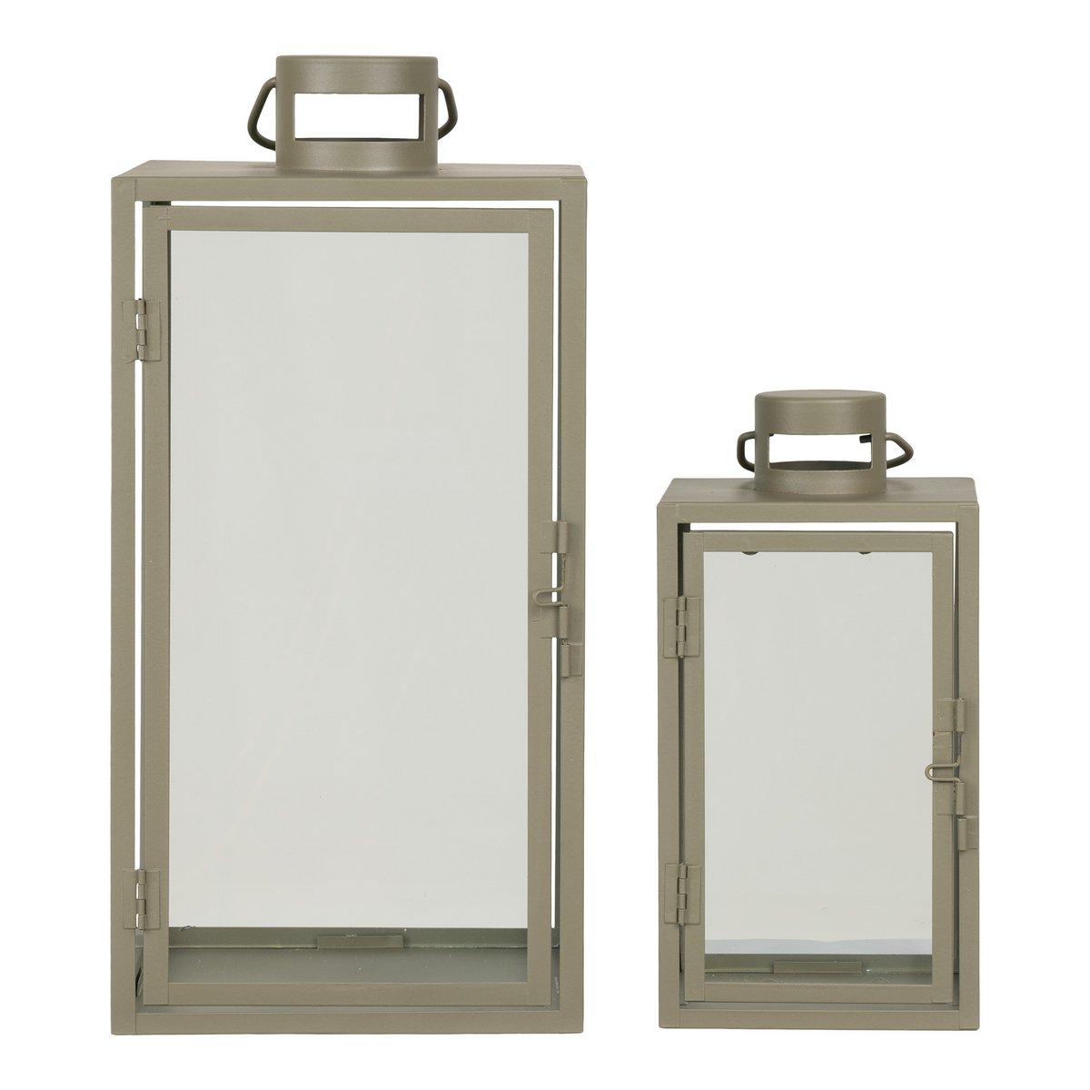 Corfu Lanterns - Green, Steel, Glass, 13/19.5x13/19.5x25.5/40 cm - Set of 2