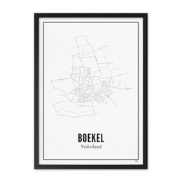  Minimalist black and white map poster of Boekel, Netherlands. Includes city layout and street grid.