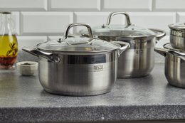 RESTO 92003 Pentola Libra - 3,6 litri - Rotonda Ø20 cm - Acciaio inossidabile - Pentola a induzione - Padella con coperchio in vetro