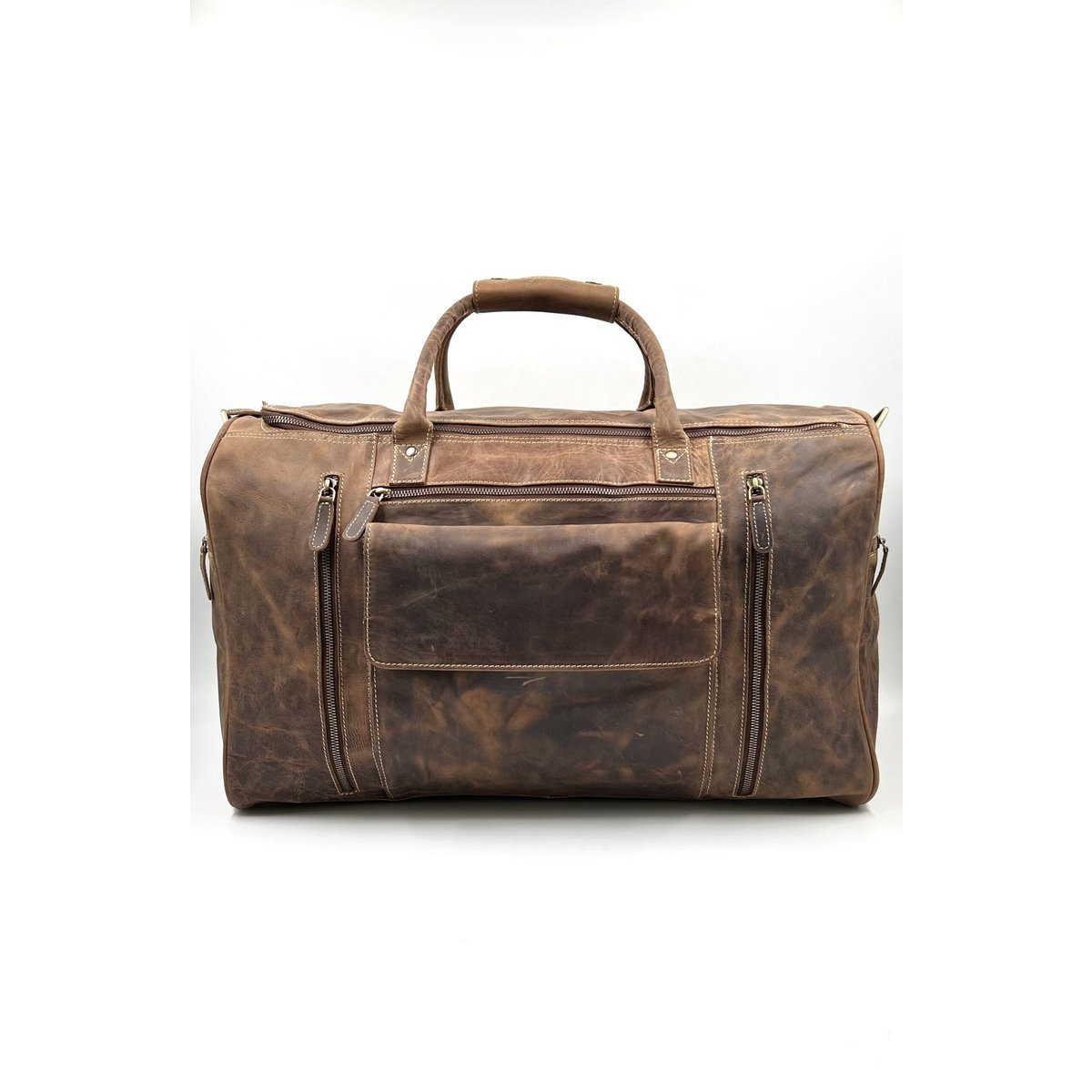 Handmade “Hunter” Leather Travel Bag – Artisan 7-Pocket Weekender & Premium Brown Duffle