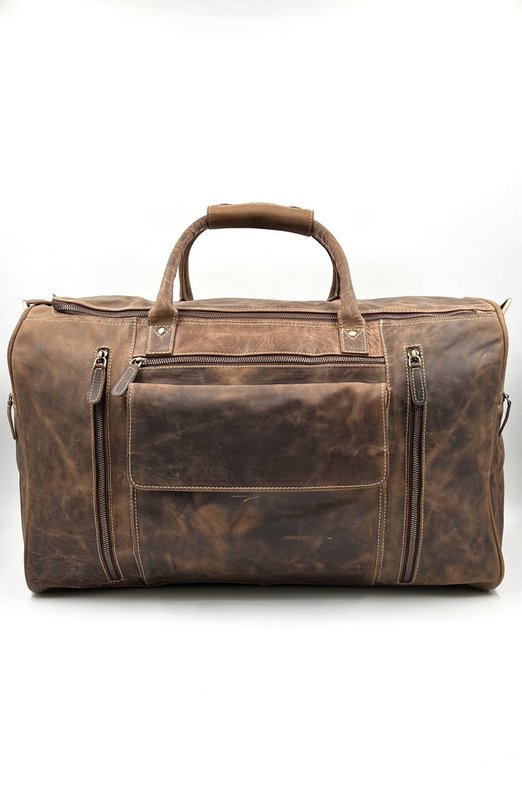Handgefertigte „Hunter“-Lederreisetasche – Artisan 7-Pocket Weekender & Premium Brown Duffle