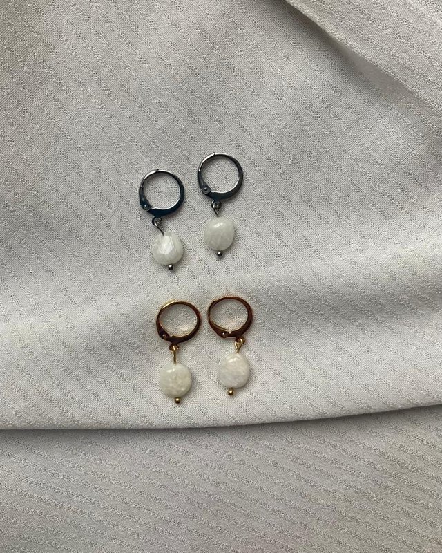 Natural Stone Earrings Stainless Steel gold/silver 'Moonstone'