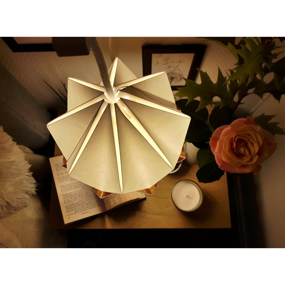 Origami Pendant in Ecowood and White Paper - size S