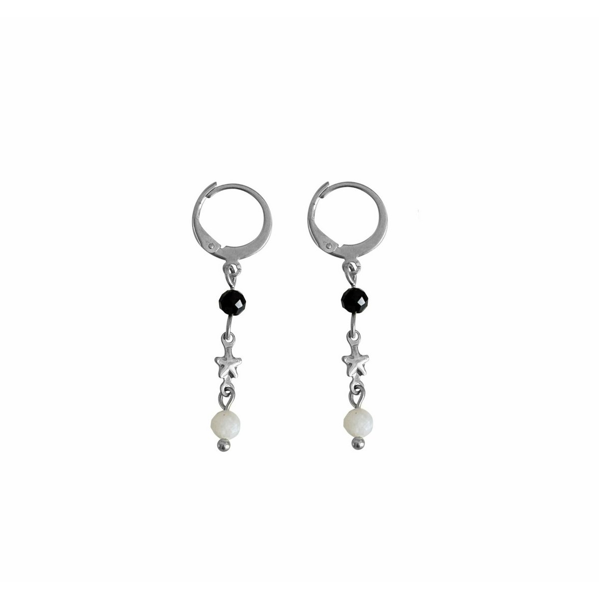 Turmalin-Stern- und Mondstein-Ohrringe – Silber
