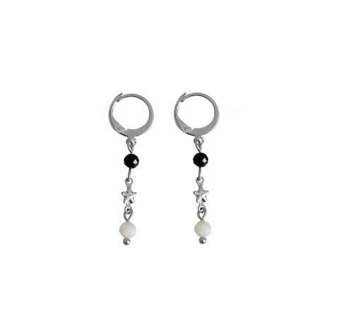 Tourmaline Star & Moonstone Earrings - Silver
