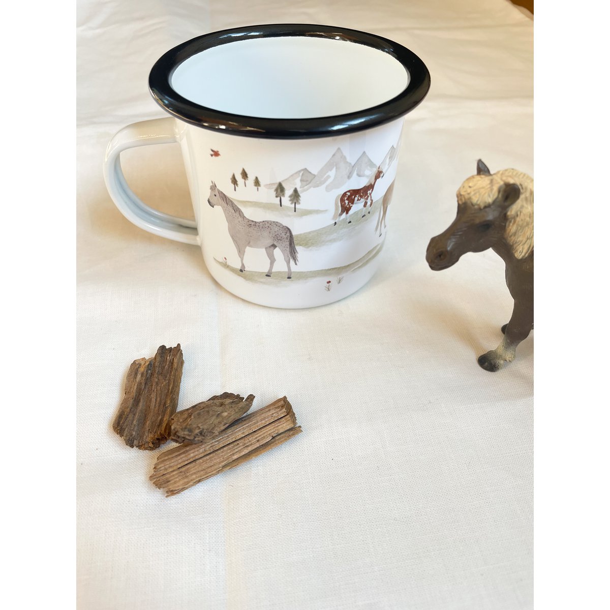 Emaille Tasse Pferde | Becher | Kinderbecher | Pferd | Pony | Reiten | Reiterin | Aquarell | Wasserfarbe || HERZ & PAPIER