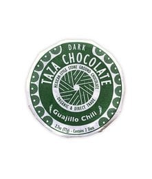 Dark chocolate disc with guajillo chili, organic and fair trade.