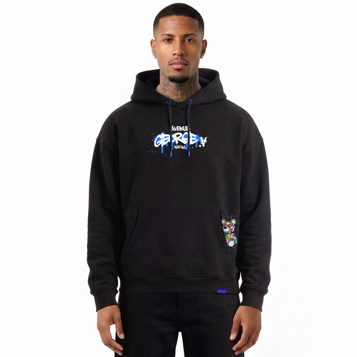Kapuzenpullover mit Teddybär-Print Schwarz