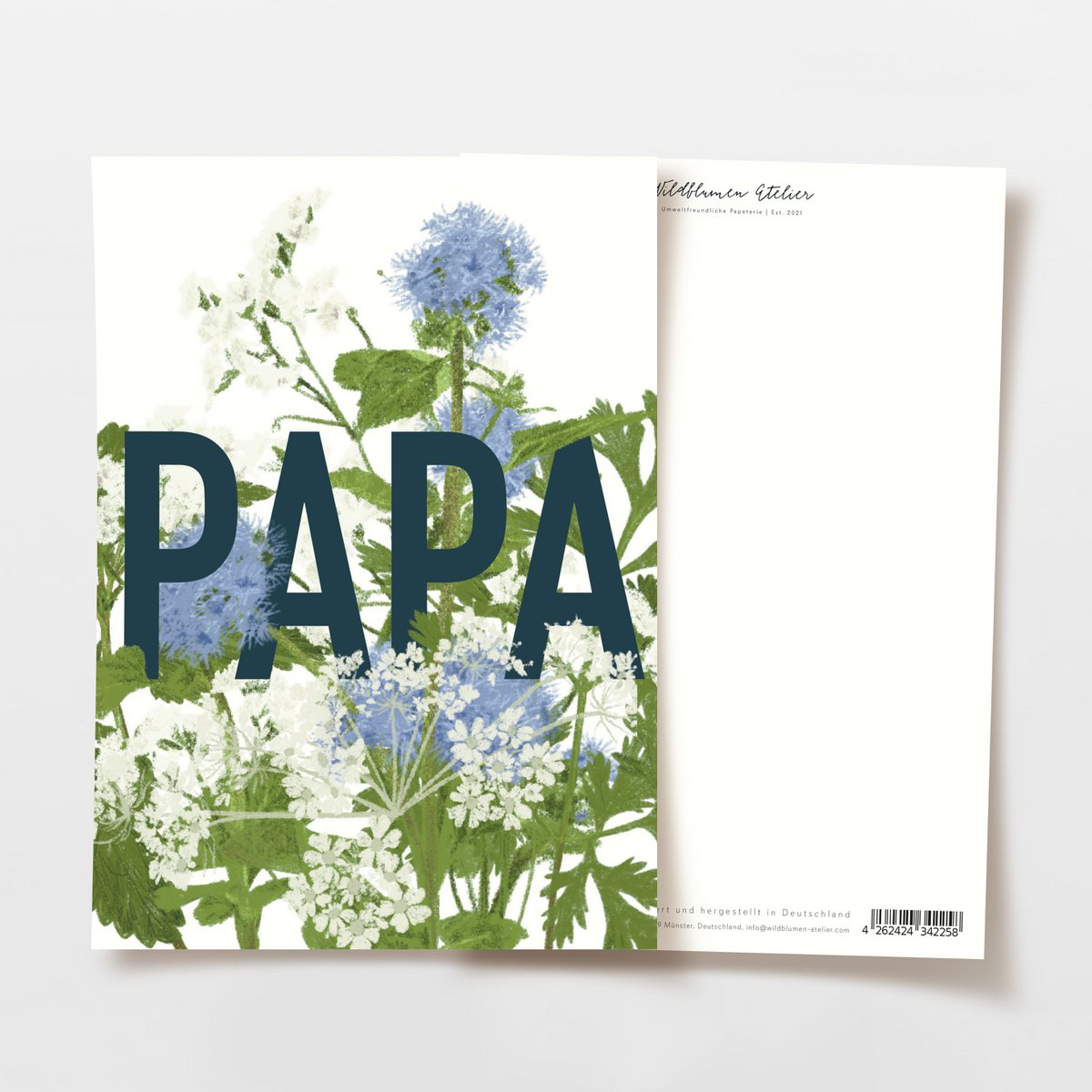 Father's Day card PAPA with blue and white flowers