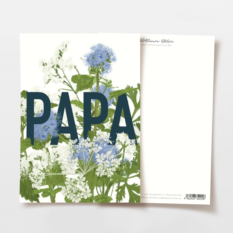 Father's Day card PAPA with blue and white flowers