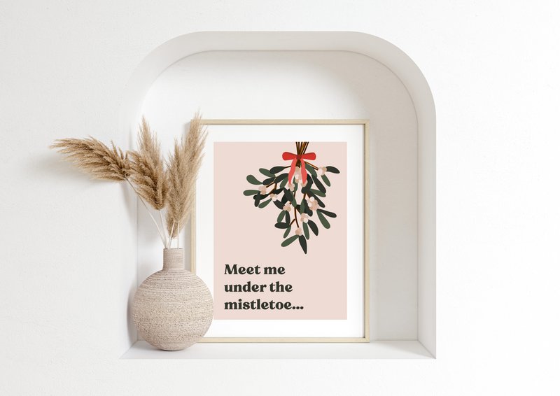 Mål mig under Mistletoe -plakaten, Marrier -plakaten, juleplakat, juleprint, mistelten print